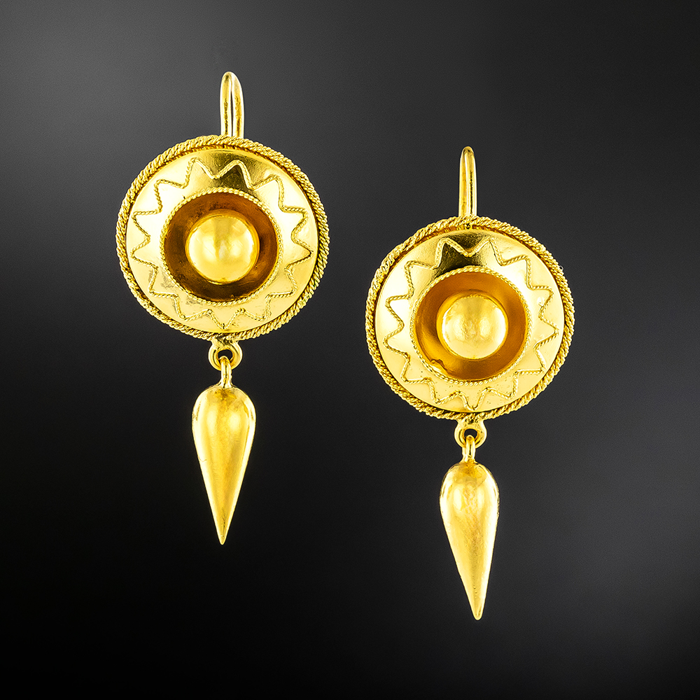 Victorian Disk and Drop Dangle Earrings