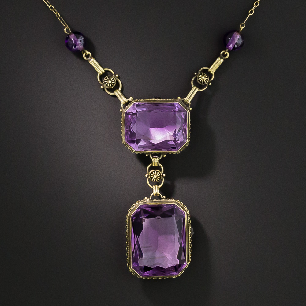 Victorian Double Amethyst Drop Necklace