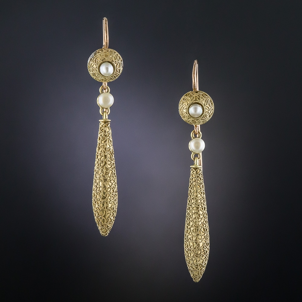 Victorian Drop Earrings with Pearls