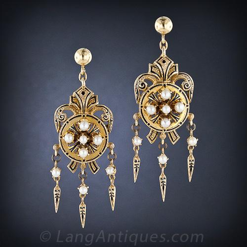 Victorian Drop Seed Pearl Earrings