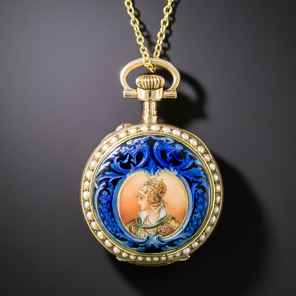 Victorian Enamel and Seed Pearl Pendant Watch - What's New