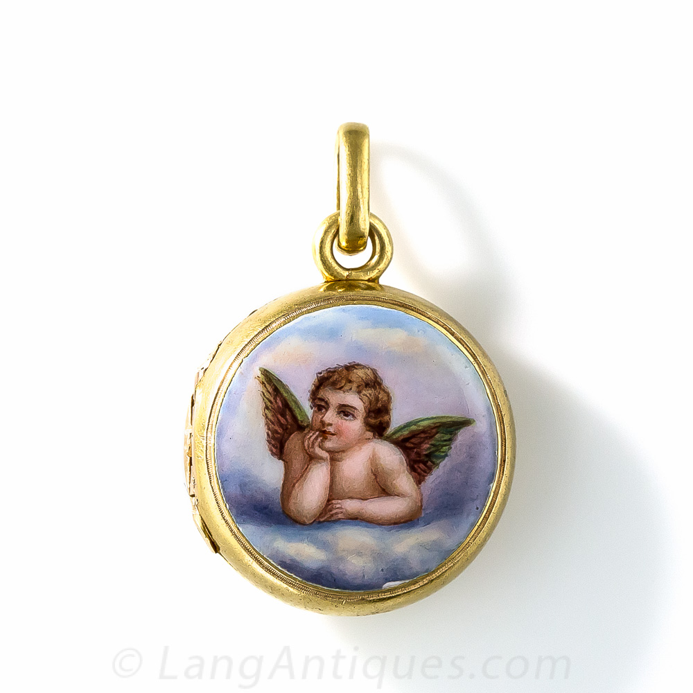 Victorian Enameled Cherub Locket