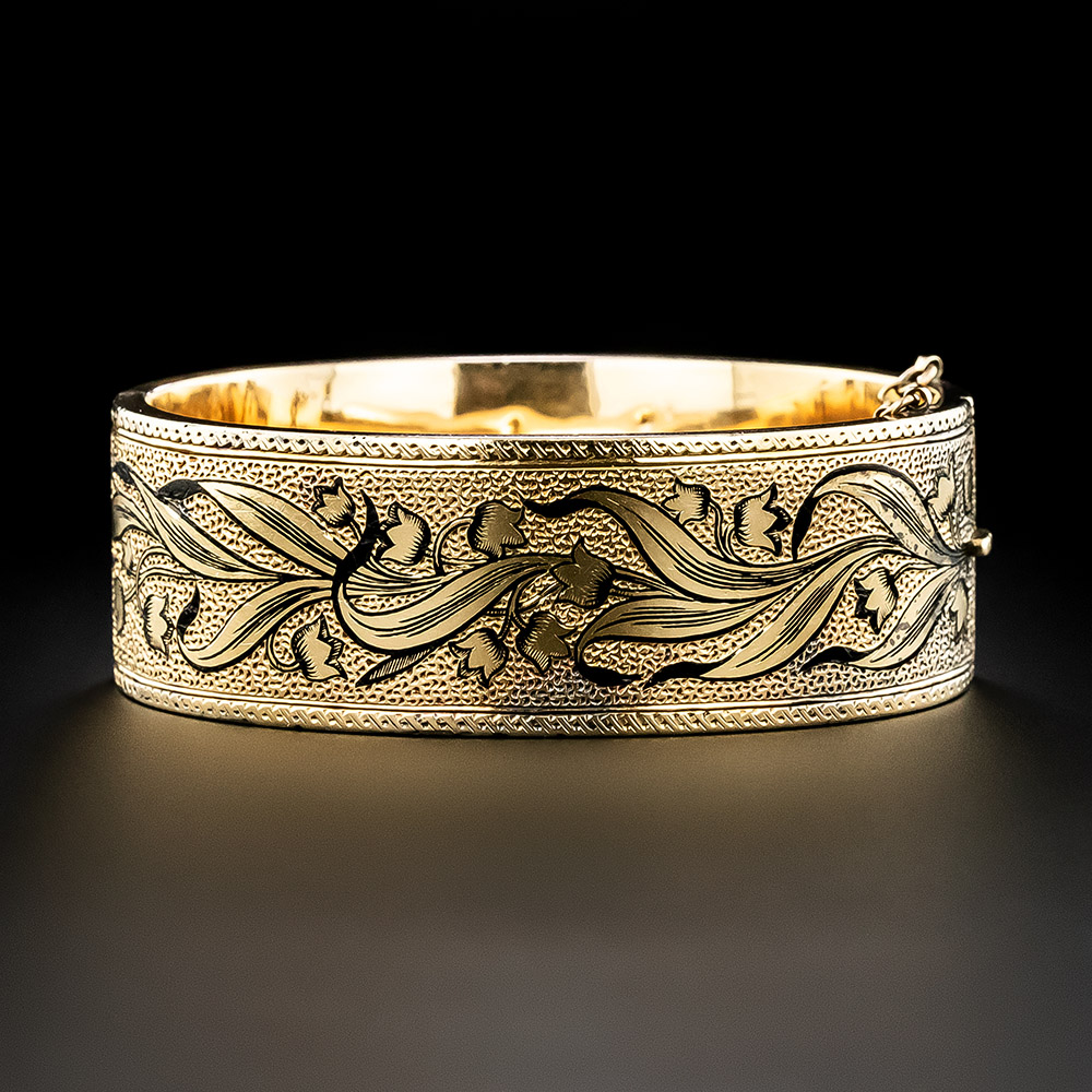 Victorian Engraved Enamel Bangle Bracelet