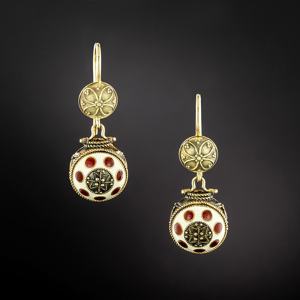 Victorian Etruscan-Revival Enamel Ball Earrings