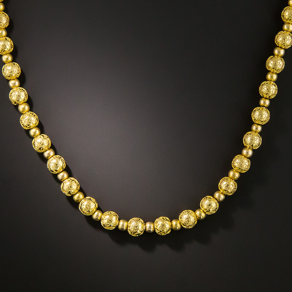 Victorian Etruscan Revival Gold Bead Necklace