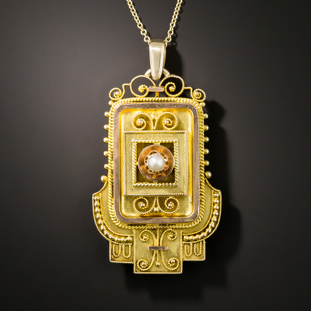 42991 - Victorian Circa 1860 Etruscan Revival Gold Flower Locket