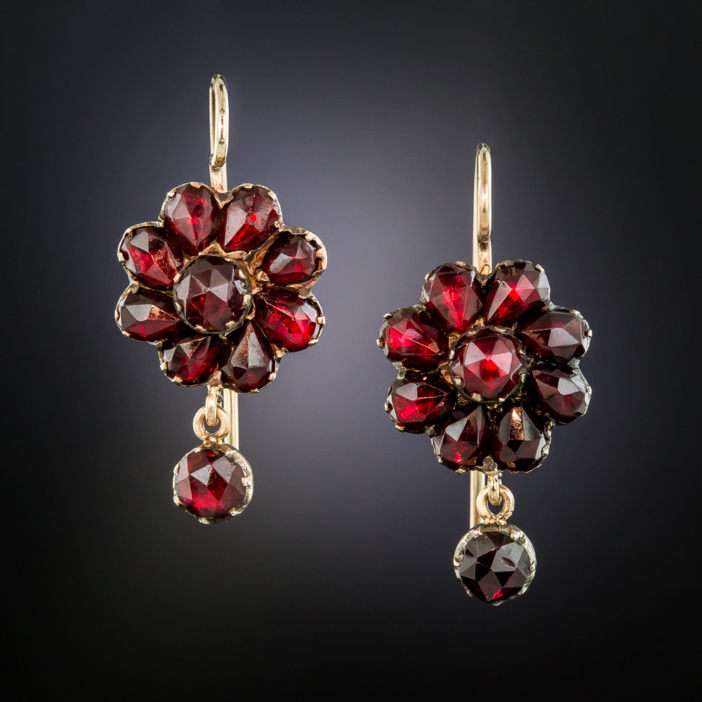 Victorian Garnet Floral Cluster Earrings