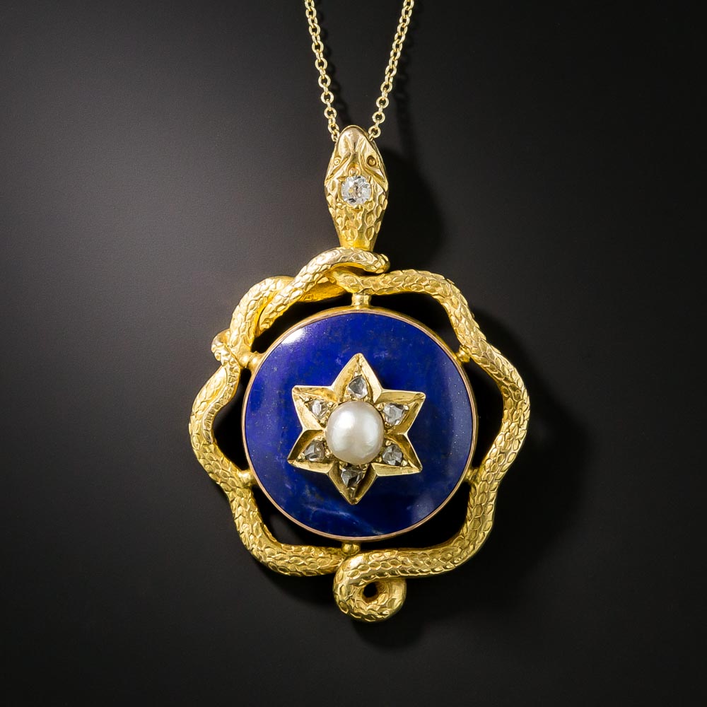 Victorian Lapis Snake Necklace