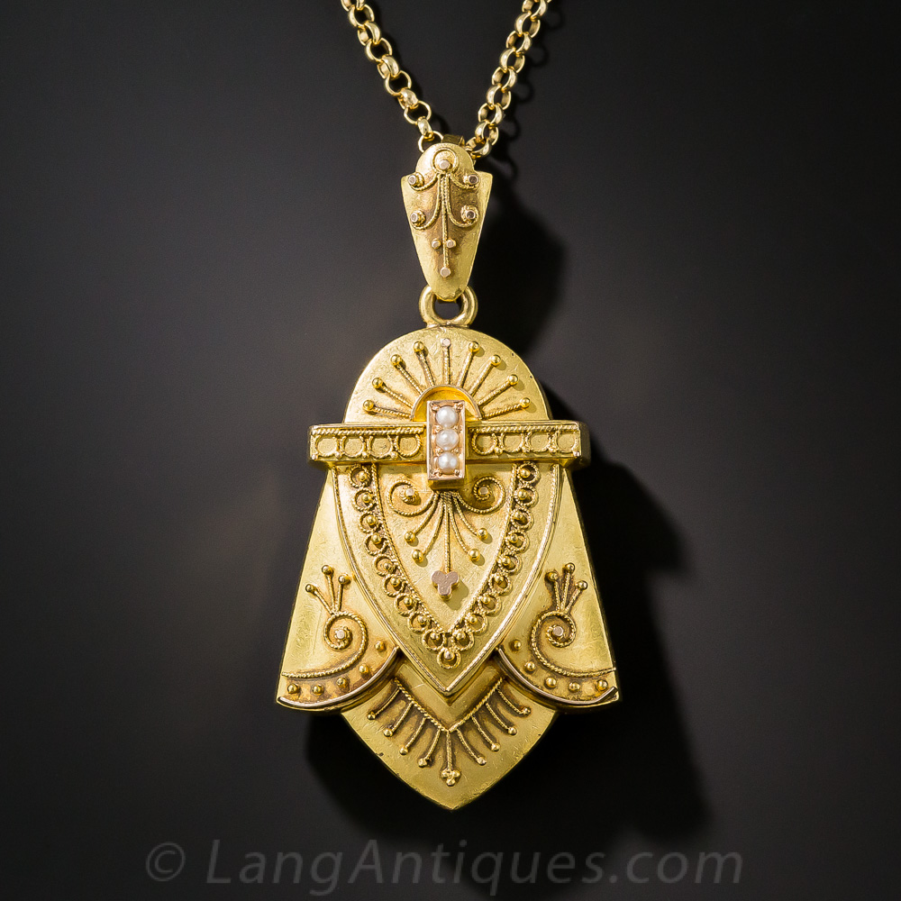 Victorian Locket Necklace With Seed Pearls
