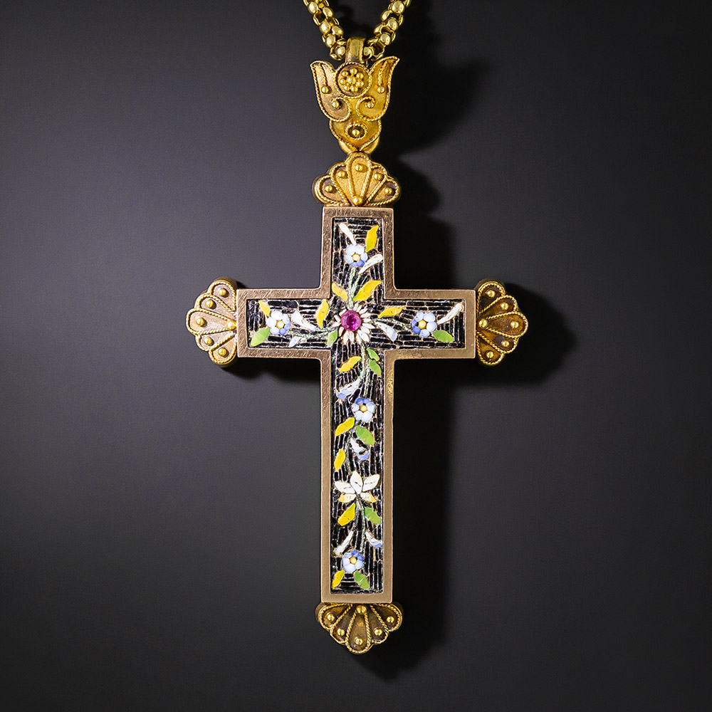 Victorian Micro-Mosaic Cross Necklace