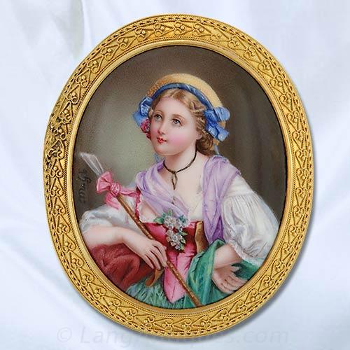 Antique Victorian hand painted portrait outlet brooch (needs pinback)