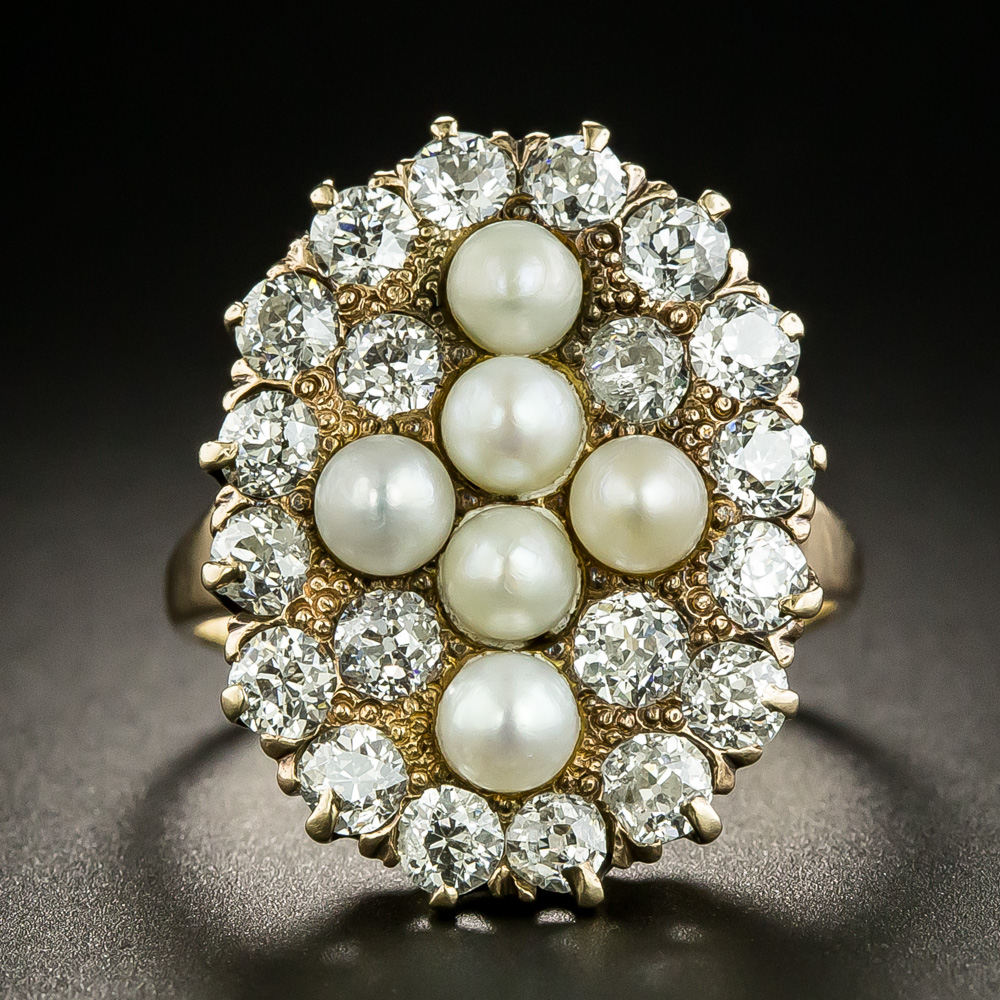 Victorian Natural Pearl And Diamond Dinner Ring