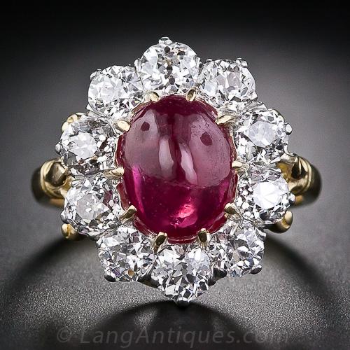 Victorian 'No Heat' Burmese Ruby and Diamond Cluster Ring