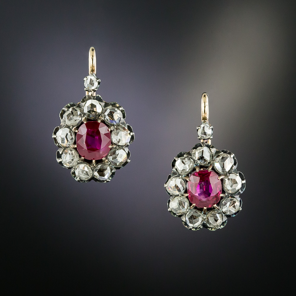 Victorian No-Heat Burmese Ruby and Diamond Earrings - GIA