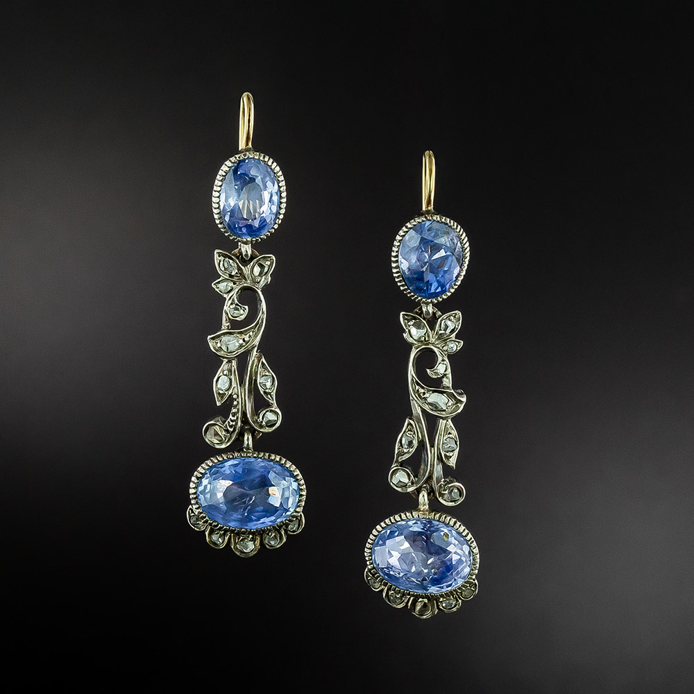 Victorian No-Heat Sapphire and Diamond Earrings