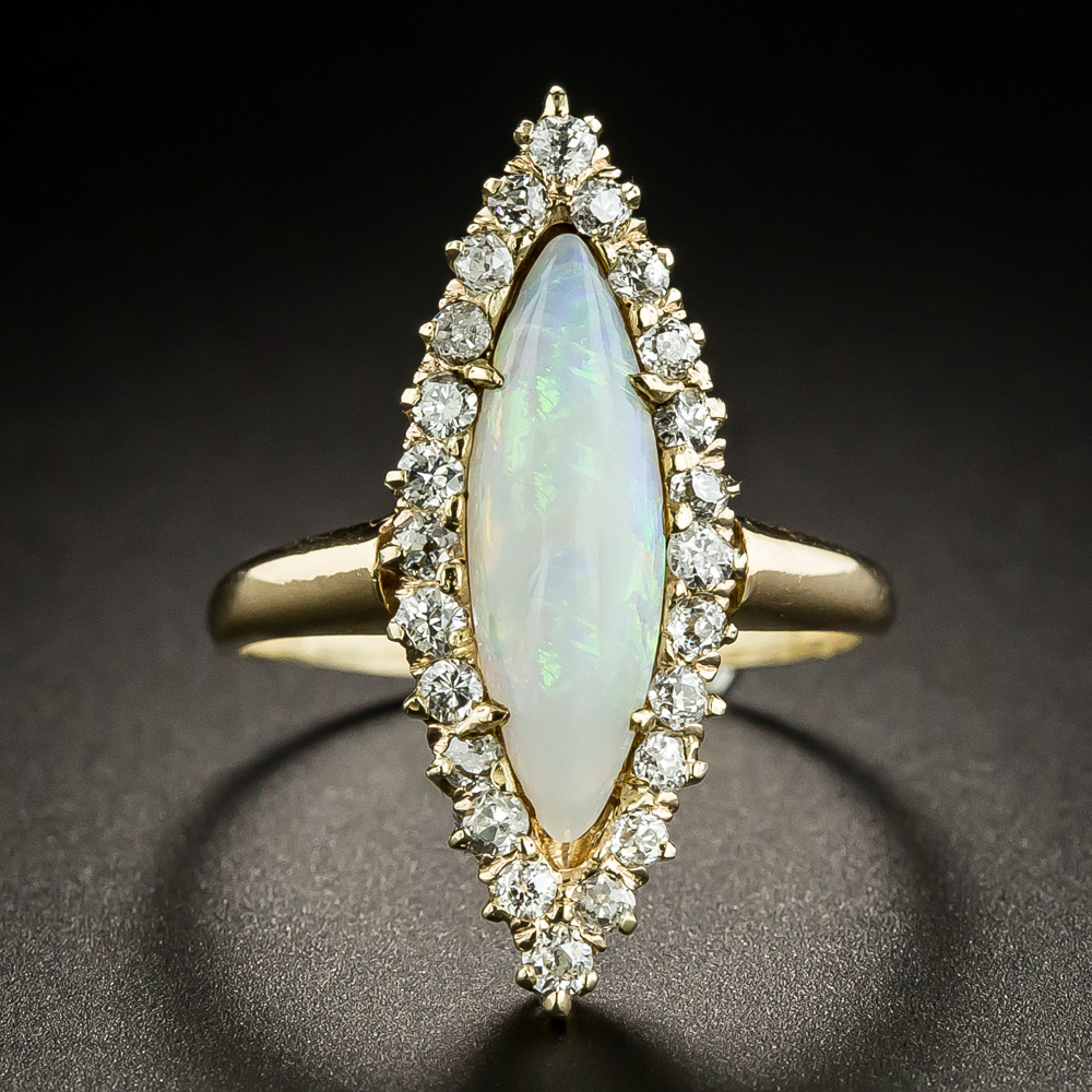 Victorian Opal and Diamond Navette Dinner Ring