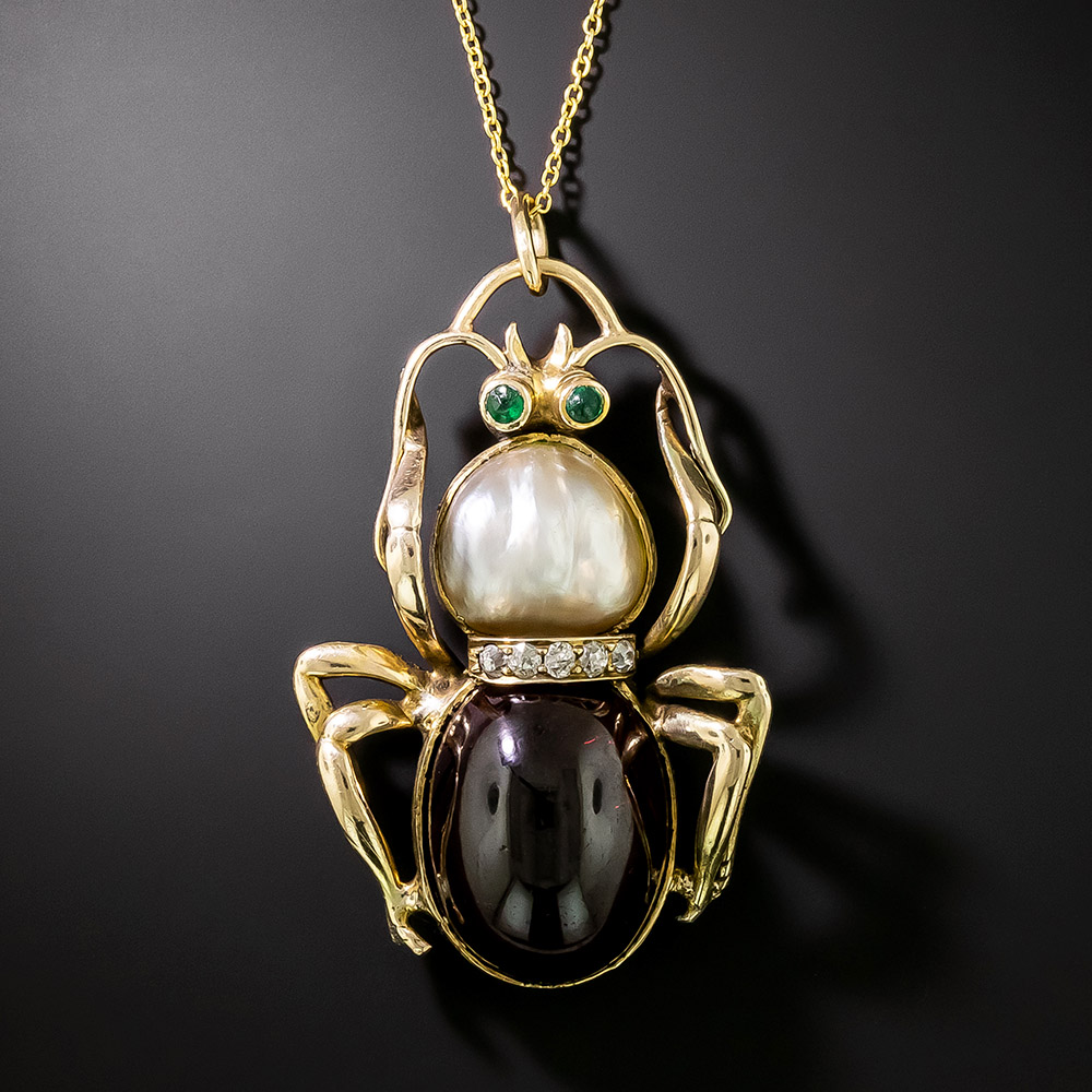 An insect pearl and diamond pendant