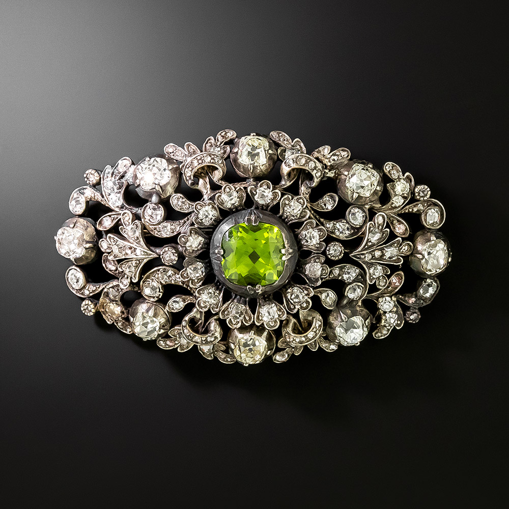 Victorian Peridot and Diamond Brooch