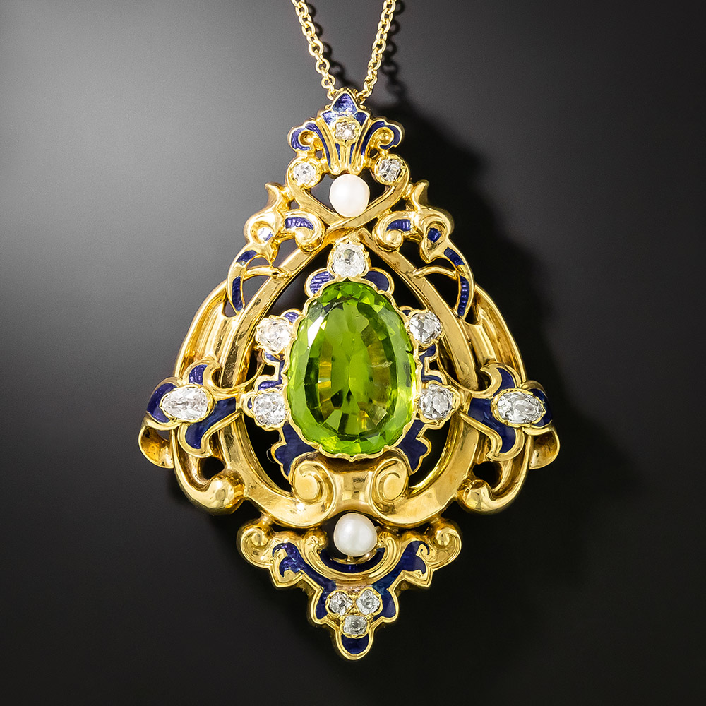 Victorian Peridot, Diamond, Pearl and Enamel Pendant/Brooch - Main Image