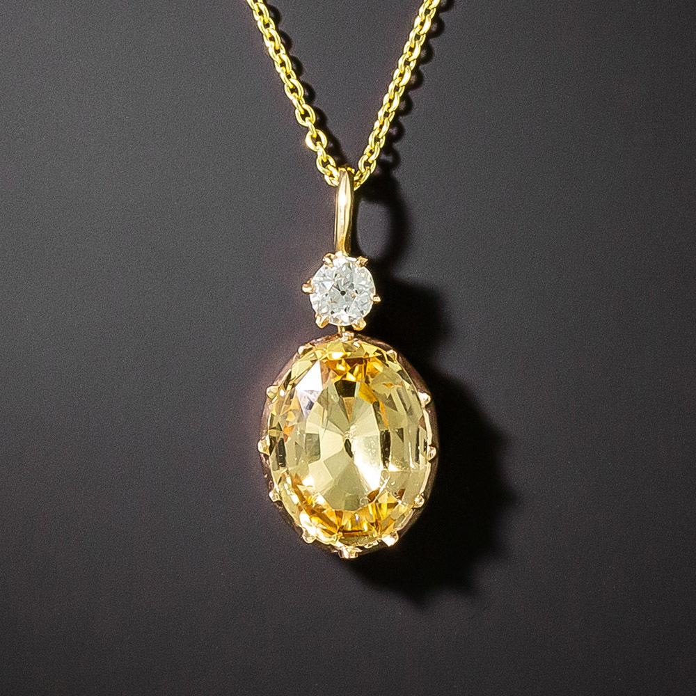 Victorian Precious Topaz and Diamond Drop Pendant