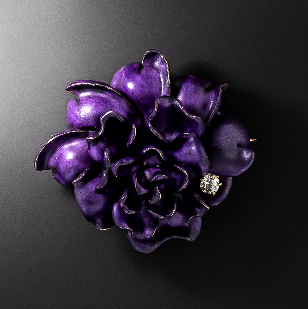 Victorian Purple Enamel And Diamond Hydrangea Pin