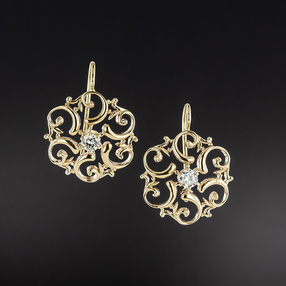 Victorian Retrospective Diamond Scroll Earrings