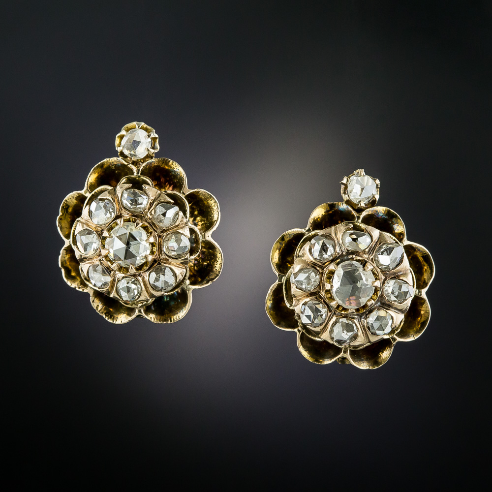 Victorian Rose Cut Diamond Cluster Earrings