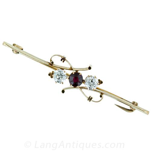 Victorian Ruby and Diamond Bar Pin