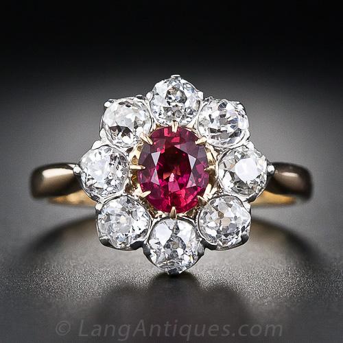 Victorian Ruby and Diamond Halo Ring