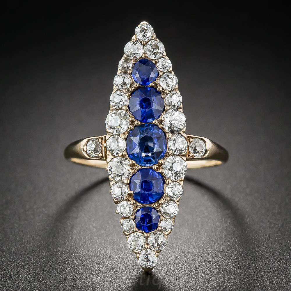 Real Dinner Rings Victorian Sapphire and Diamond Dinner Ring