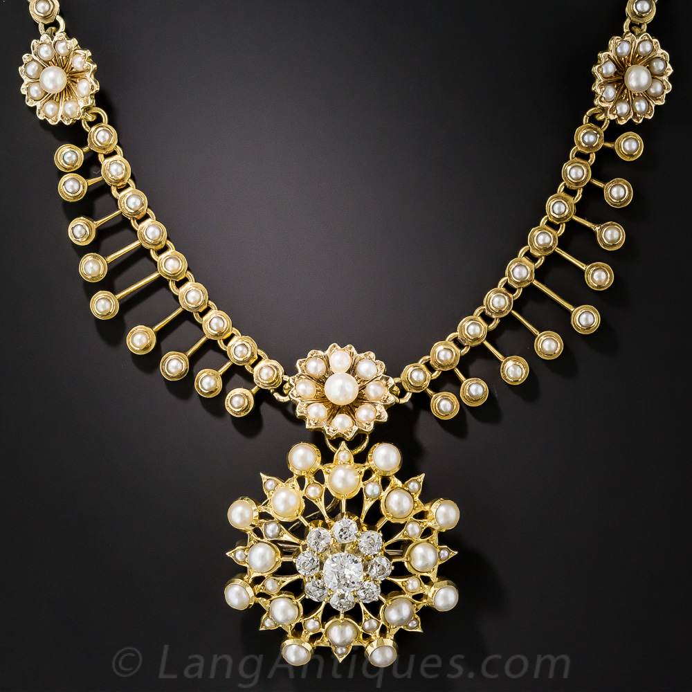 Victorian Seed Pearl and Diamond Necklace