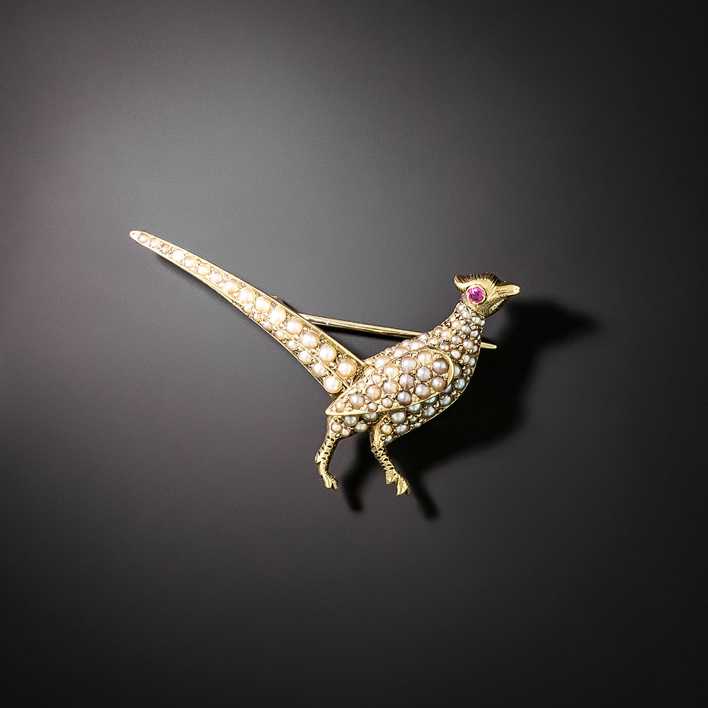 Victorian Seed Pearl Pheasant Pin