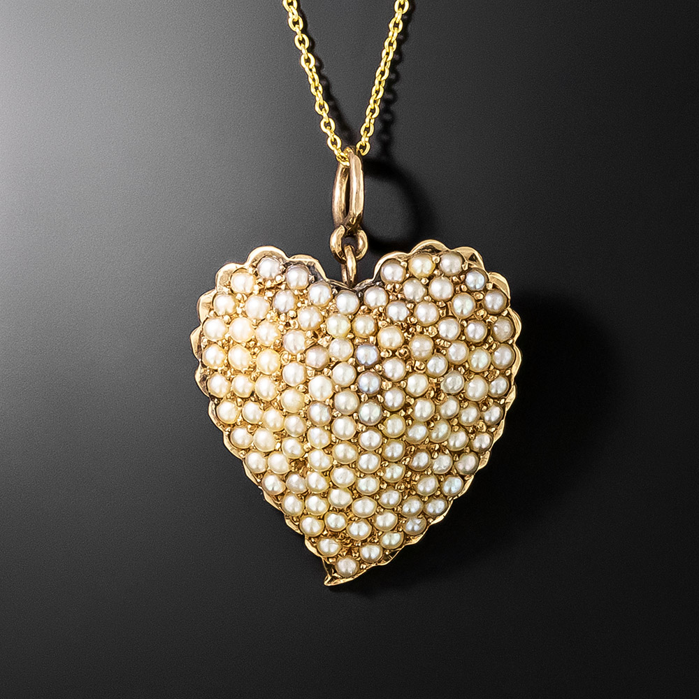 Victorian Seed Pearl Witch's Heart Pendant/Brooch