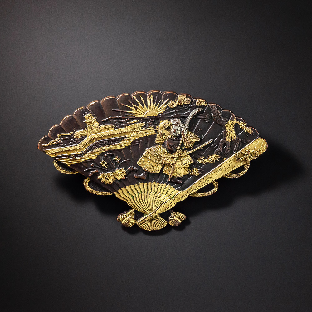 Victorian Shakudo Samurai Fan Brooch