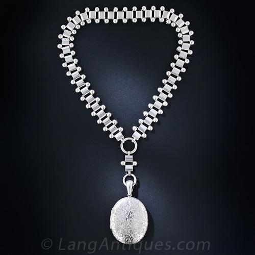 Victorian Silver Collar with Large Engraved Locket