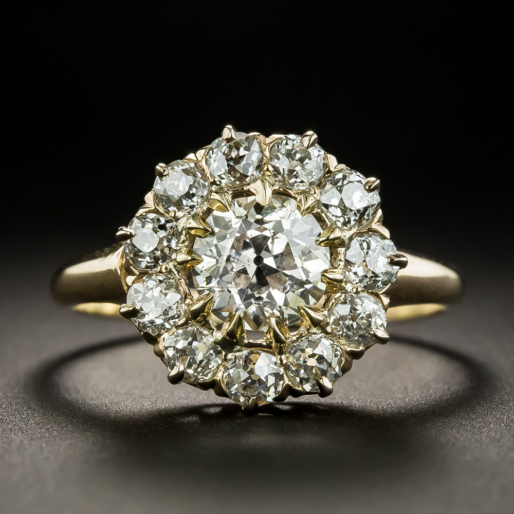 Victorian Style 1.07 Carat Center Diamond Halo Ring