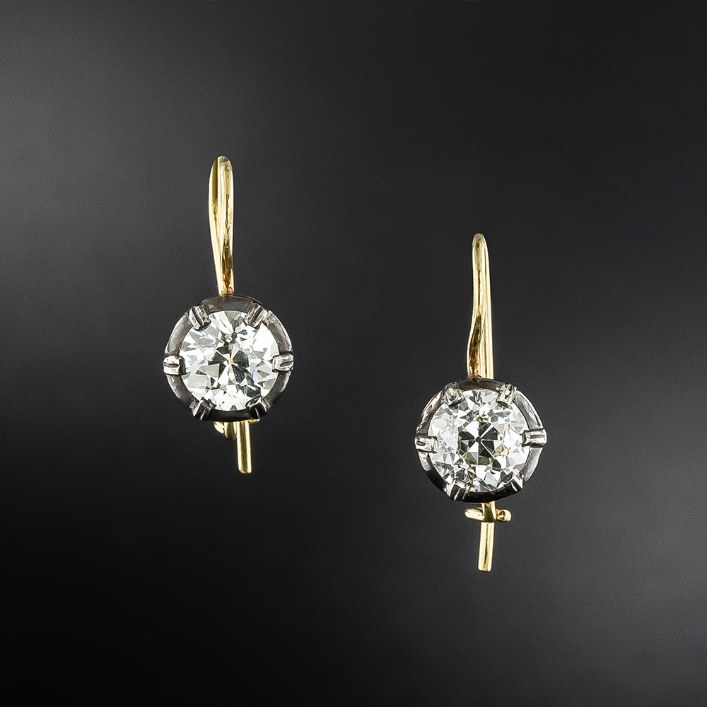 Victorian Style 4 15 Carat Diamond Solitaire Earrings GIA