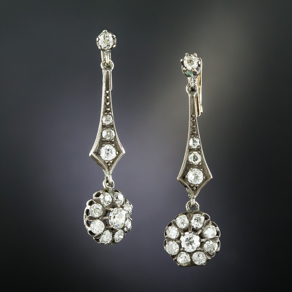 Victorian Style Diamond Dangle Earrings