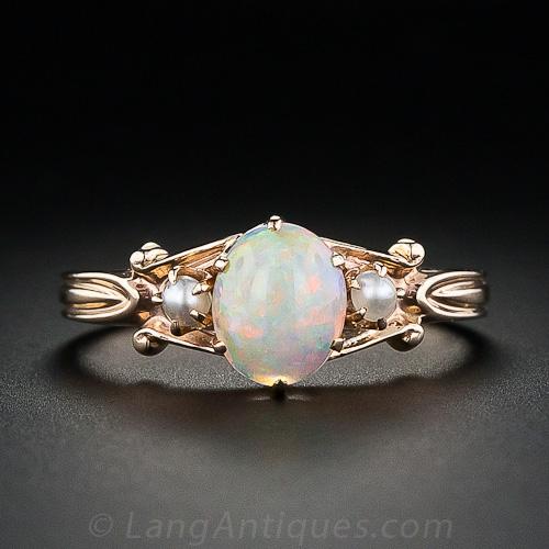 Victorian Style Opal and Seed Pearl Ring