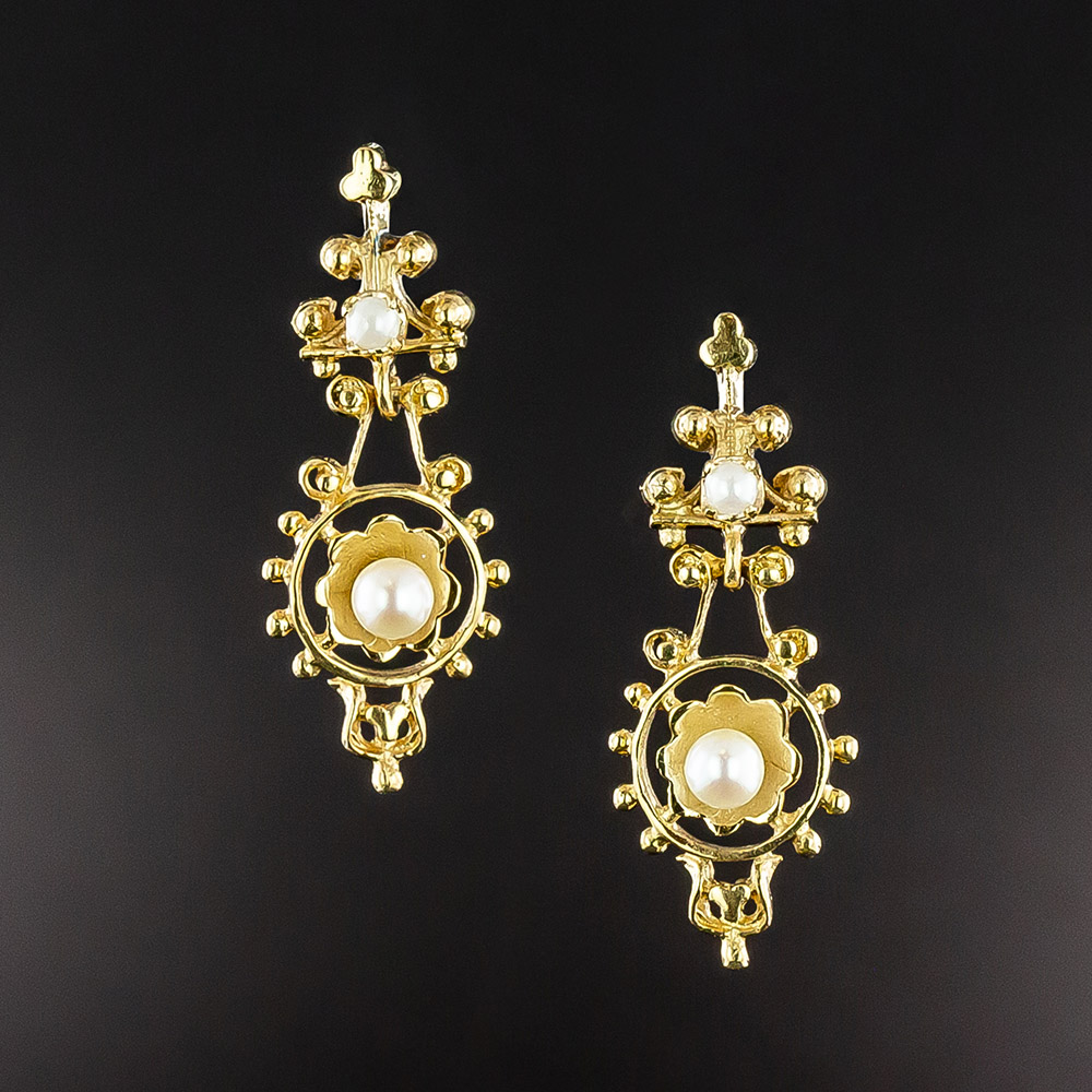 Victorian Style Pearl Dangle Earrings