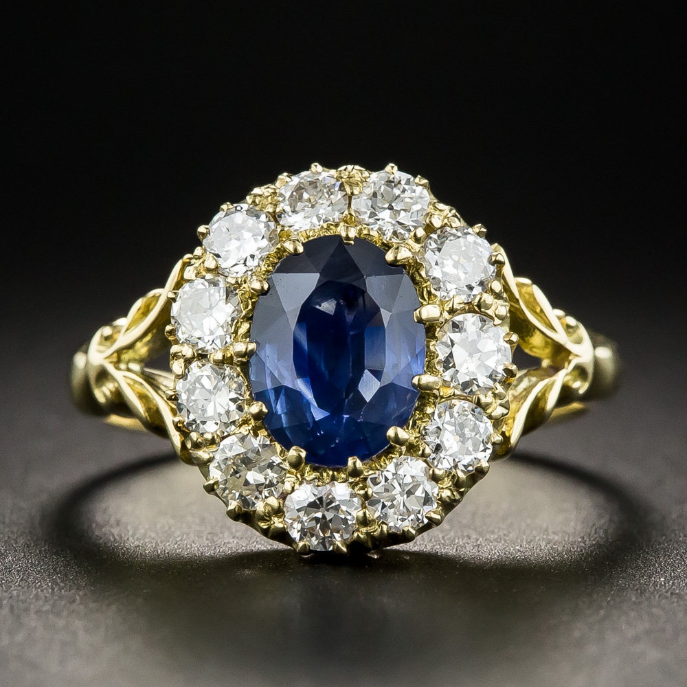 Victorian Style Sapphire and Diamond Halo Ring