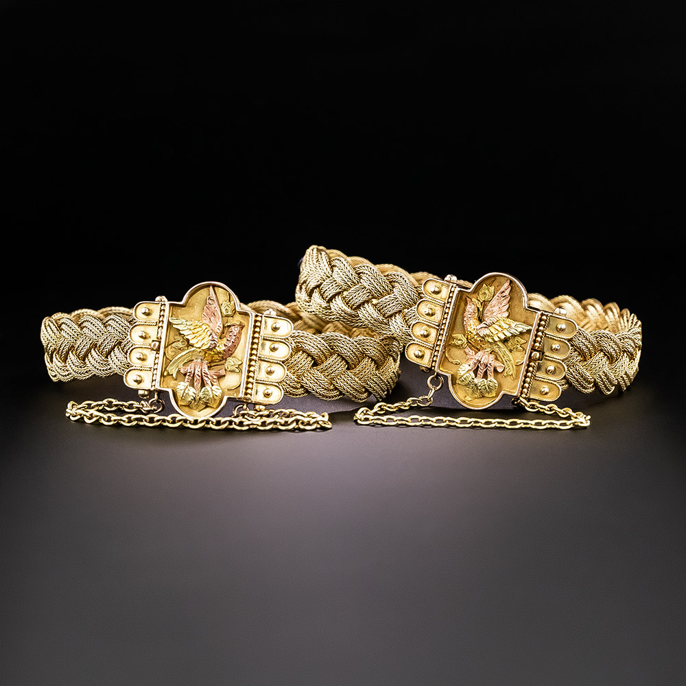 Gold Tri-Color Bird Victorian Bracelets Woven
