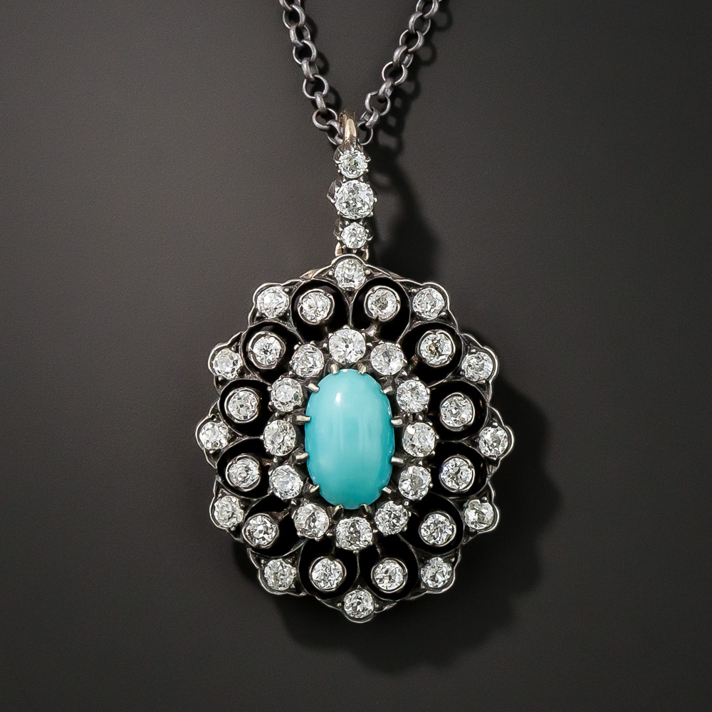 Victorian Turquoise and Diamond Pendant Necklace