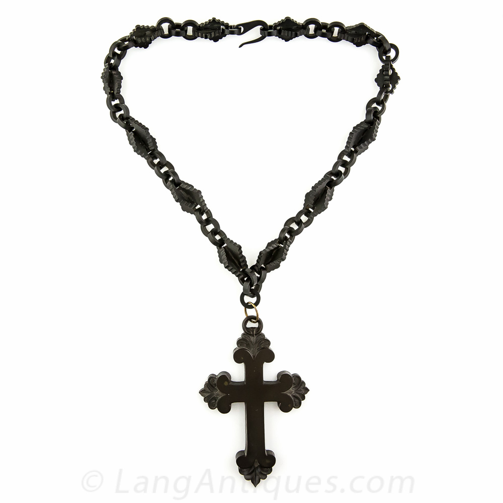 Victorian Vulcanite Chain and Cross Necklace