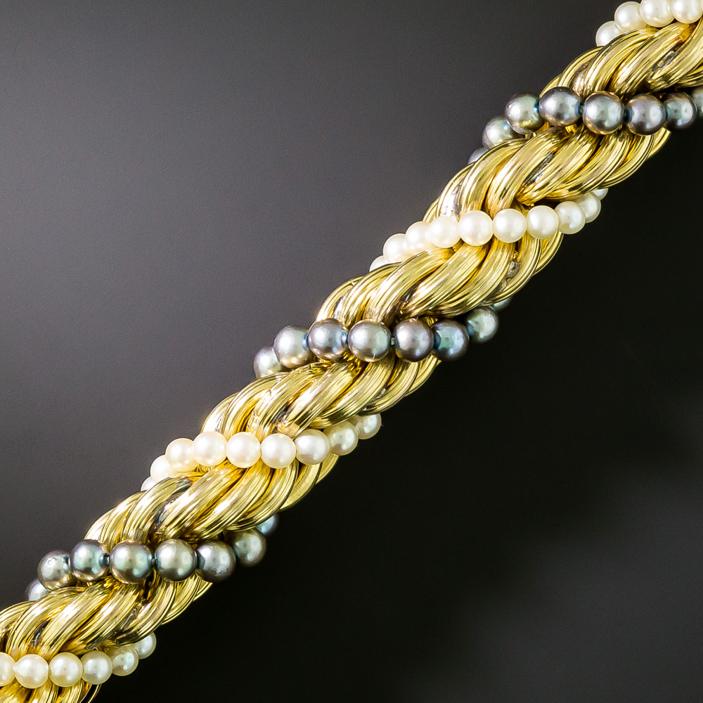 Vintage 1980s B&W Pearl Twist Rope Bracelet