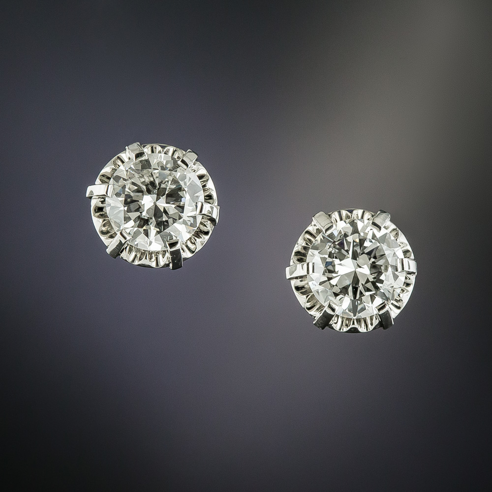 Vintage 2.03 Carat Diamond Stud Earrings - GIA G SI2/I1