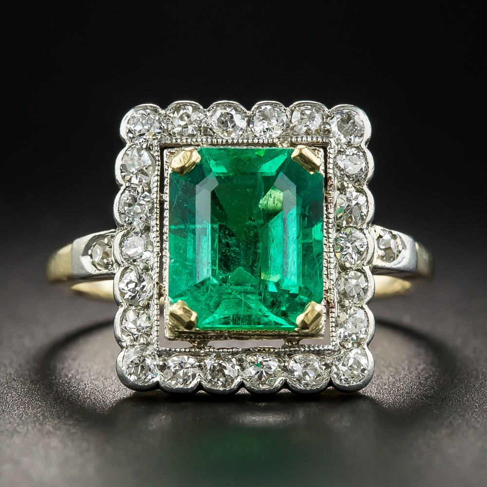 Vintage 2.40 Carat Emerald Diamond Ring