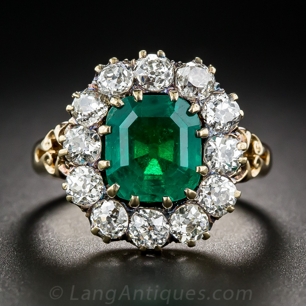 Antique 9.00 Carat Cabochon Emerald and Diamond Ring