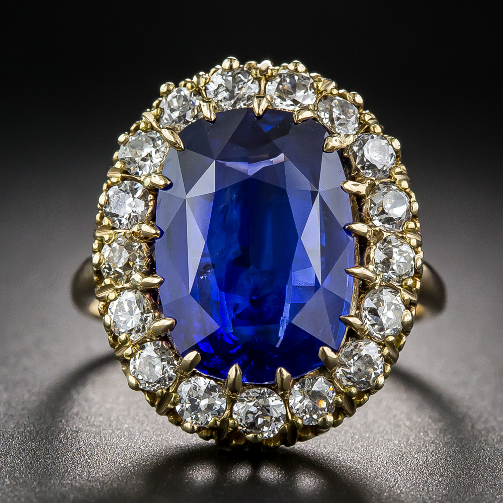 Vintage 7.68 Carat Sapphire and Diamond Ring