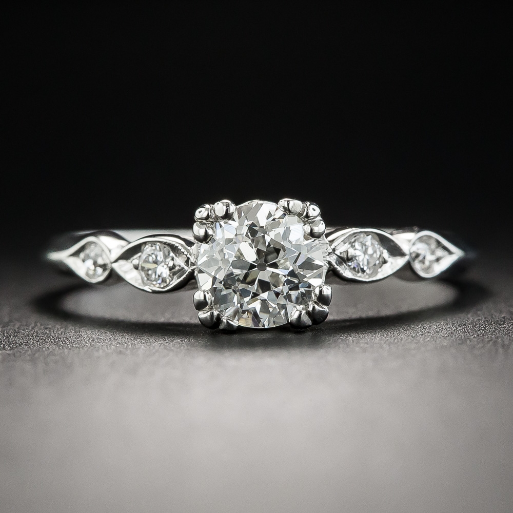 Vintage .73 Carat European-Cut Diamond Platinum Engagement Ring - GIA I SI1